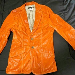 Roberto Cavalli Men's vintage bright orange/tan italian cut leather jacket